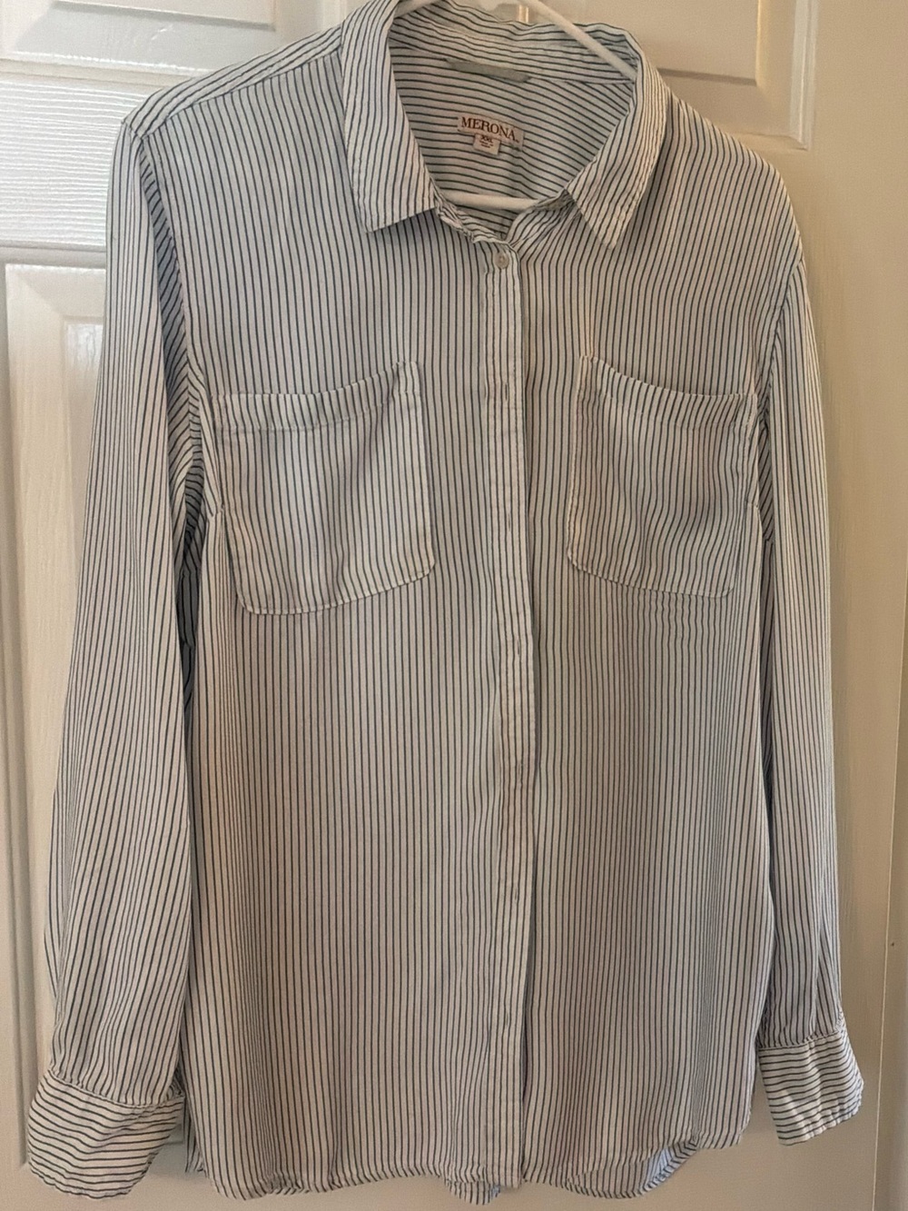 Merona White and Navy Pinstripe Button-Down Shirt